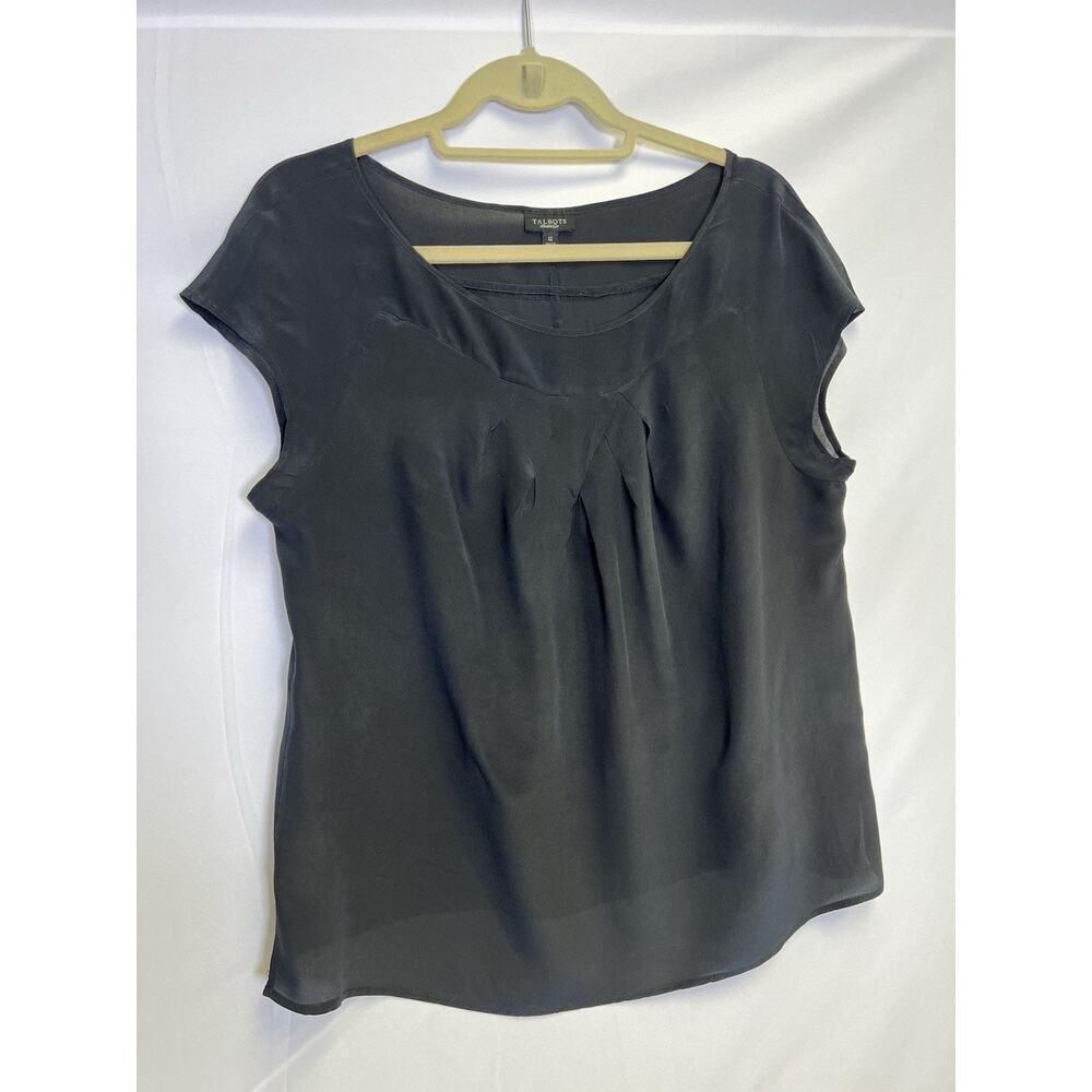 VTG Talbots 100% Silk Round Neck Top Blouse Black‎ Womens Size 12
